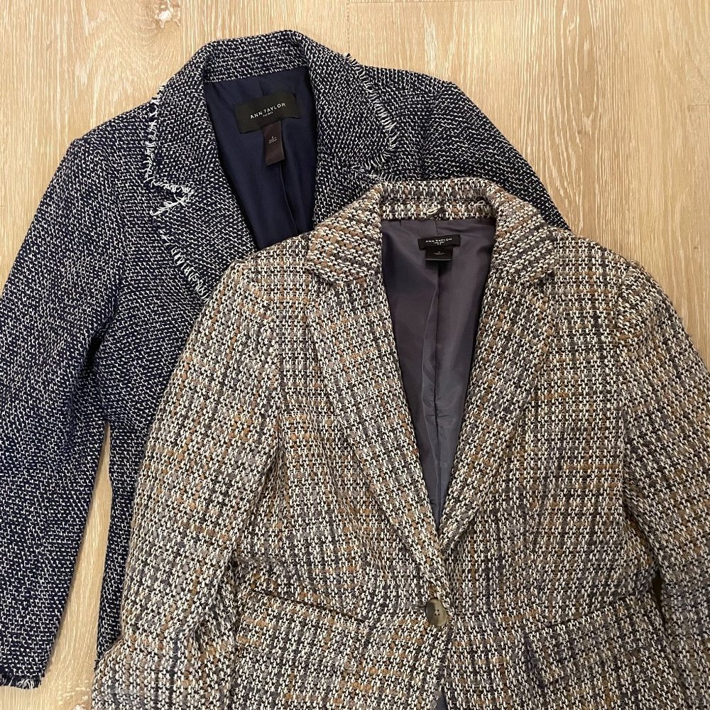 Two (2) Ann Taylor Women's Jackets, 1 Tan/Grey & 1 Navy, Size 4